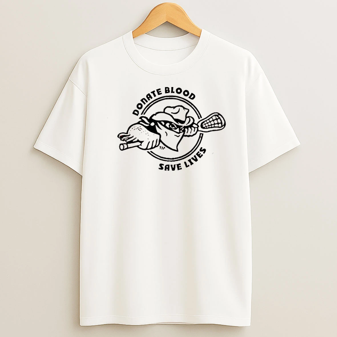 Donate Blood Save Lives Cowboy Masked Character Holding Lacrosse Stick Shirts