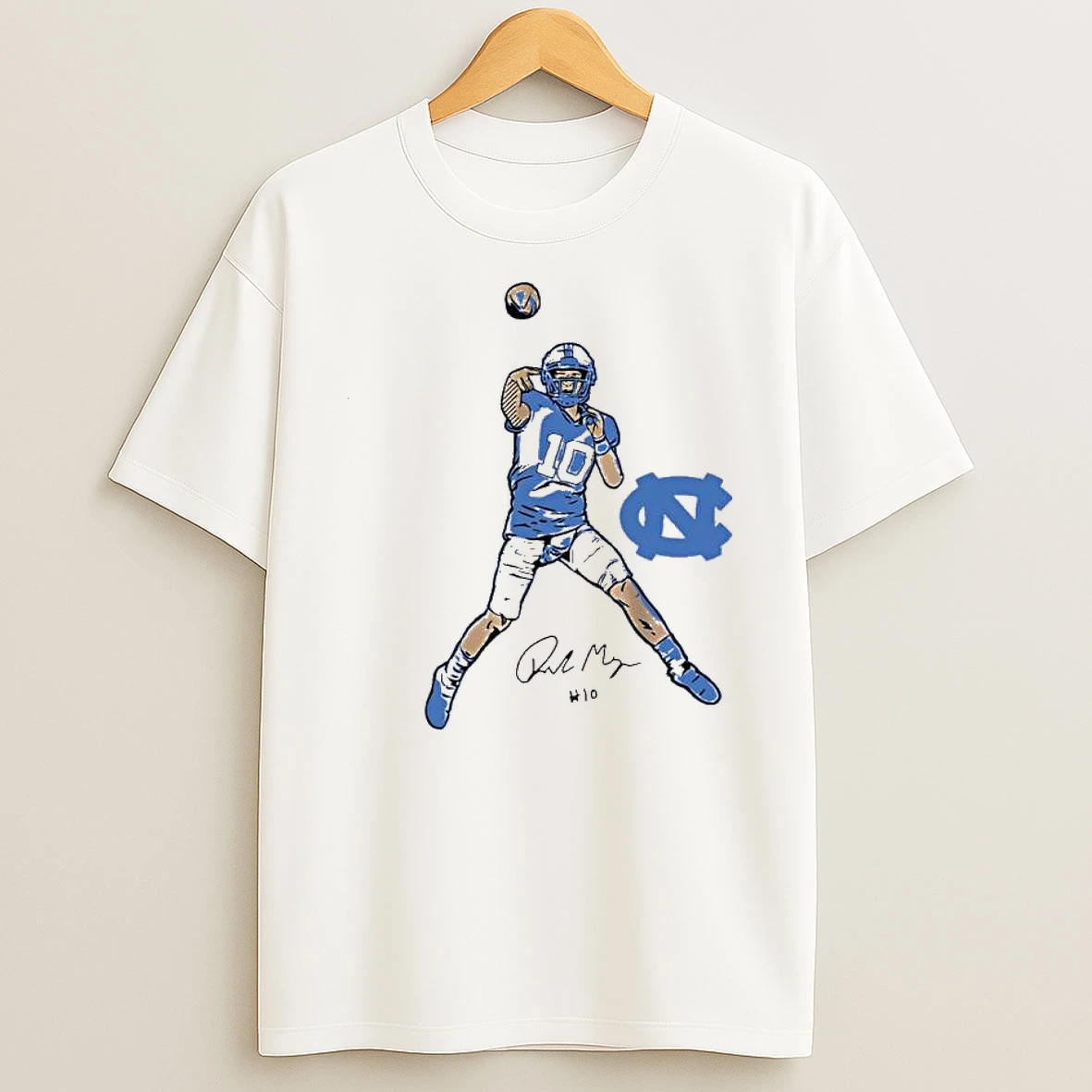 Drake Maye North Carolina Tar Heels Signature Number 10 Football Action 2 Shirts