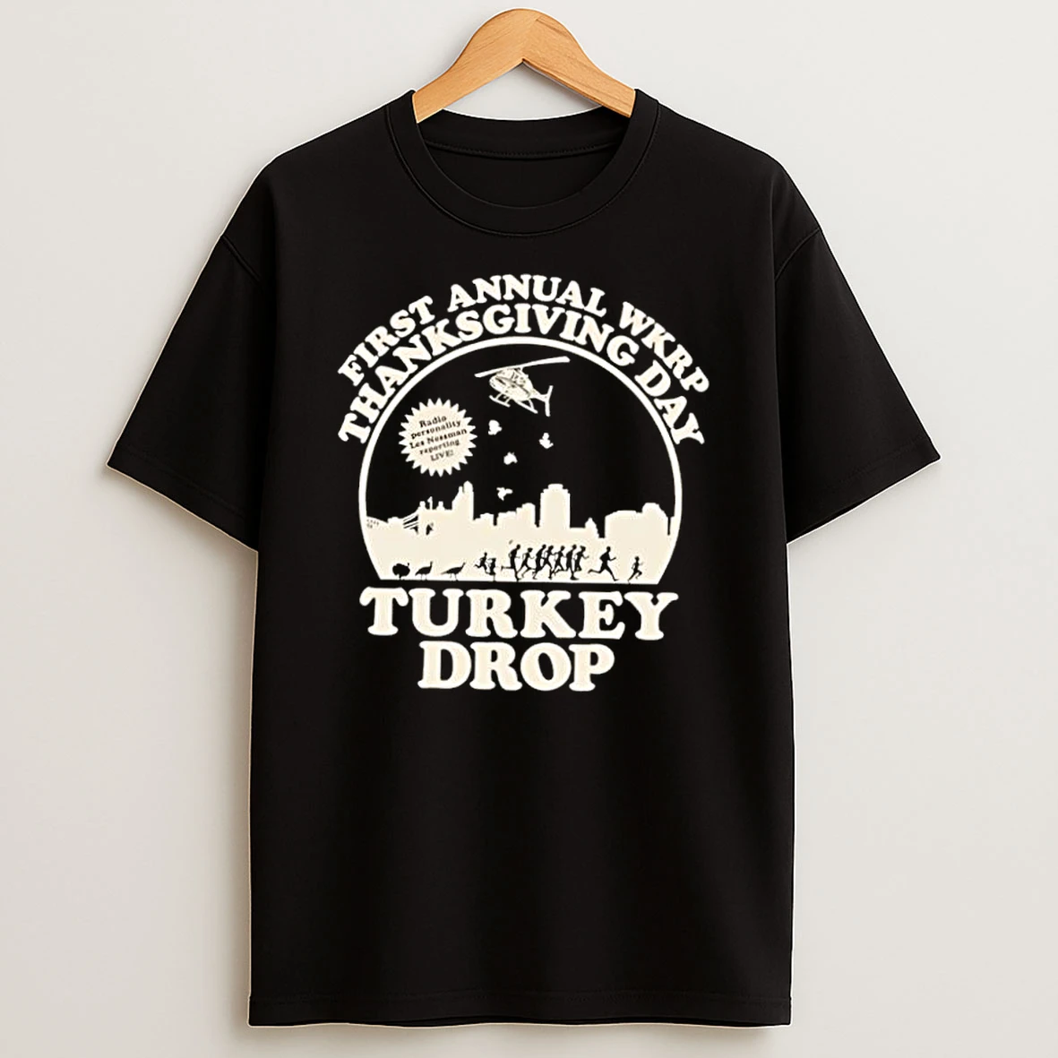 First Annual Wkrp Thanksgiving Day Turkey Drop Radio Les Nessman Shirts