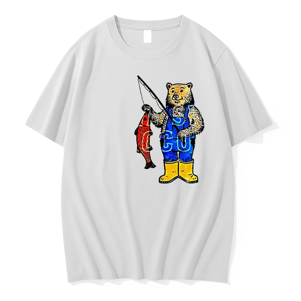 Fishing Bear Outdoorsy Cabincore Graphic Vintage Nature Lover Woman Shirts
