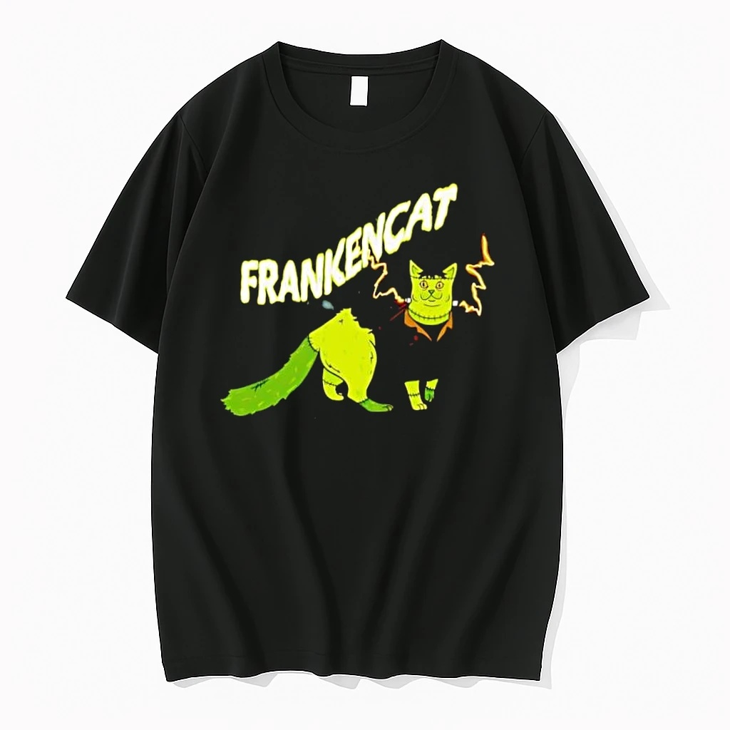 Frankencat Green Monster Halloween Cat Lightning Bolt Graphic Shirts