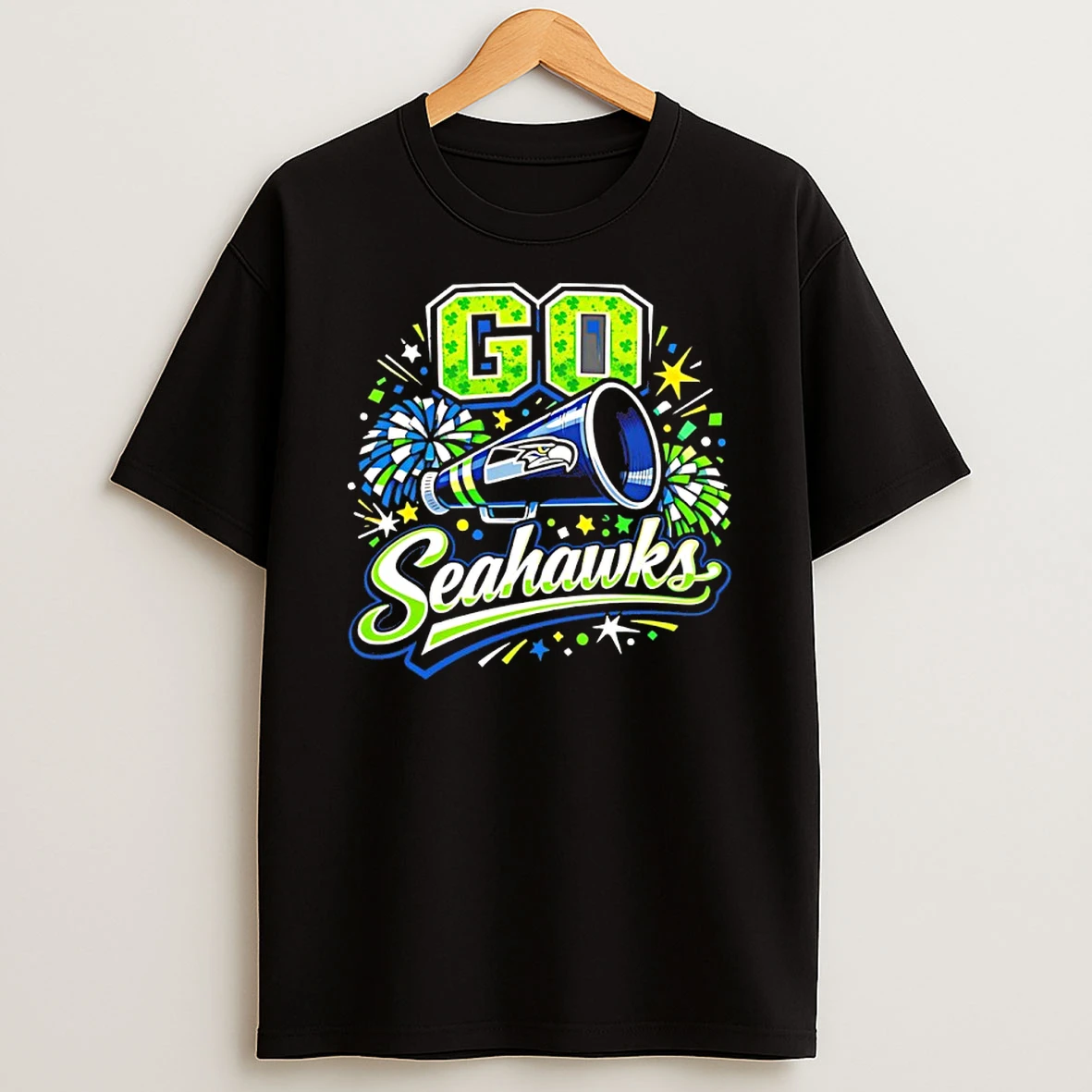 Go Seahawks St Patricks Day Clover Megaphone Shirts