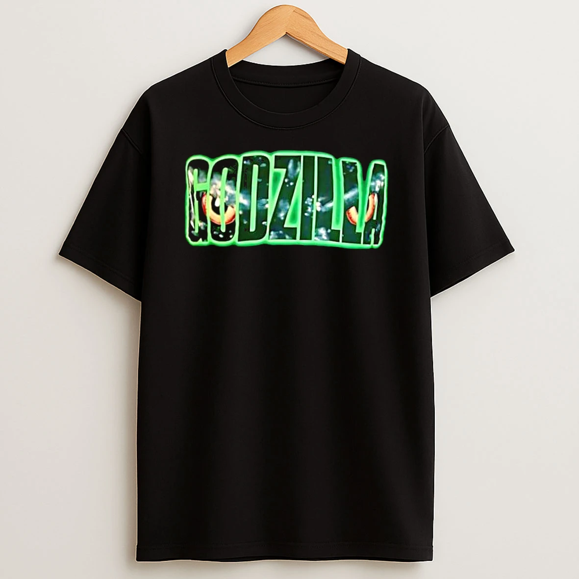 Godzilla Monster Eye Neon Green Glowing Title Graphic Shirts