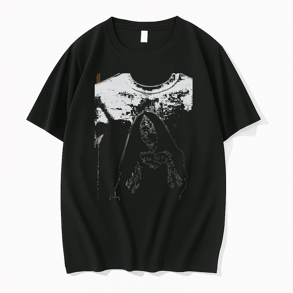 Gothic Nun Portrait With Cross Symbol Graphic Shirts
