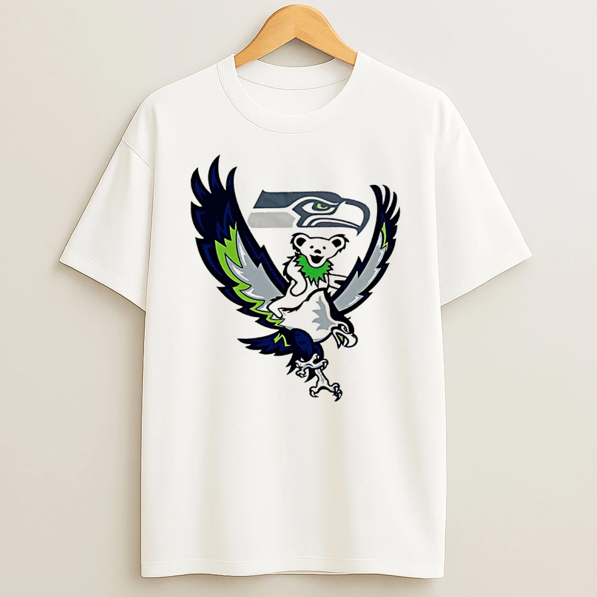 Grateful Dead Bear Riding Seattle Seahawks Mascot Shirts