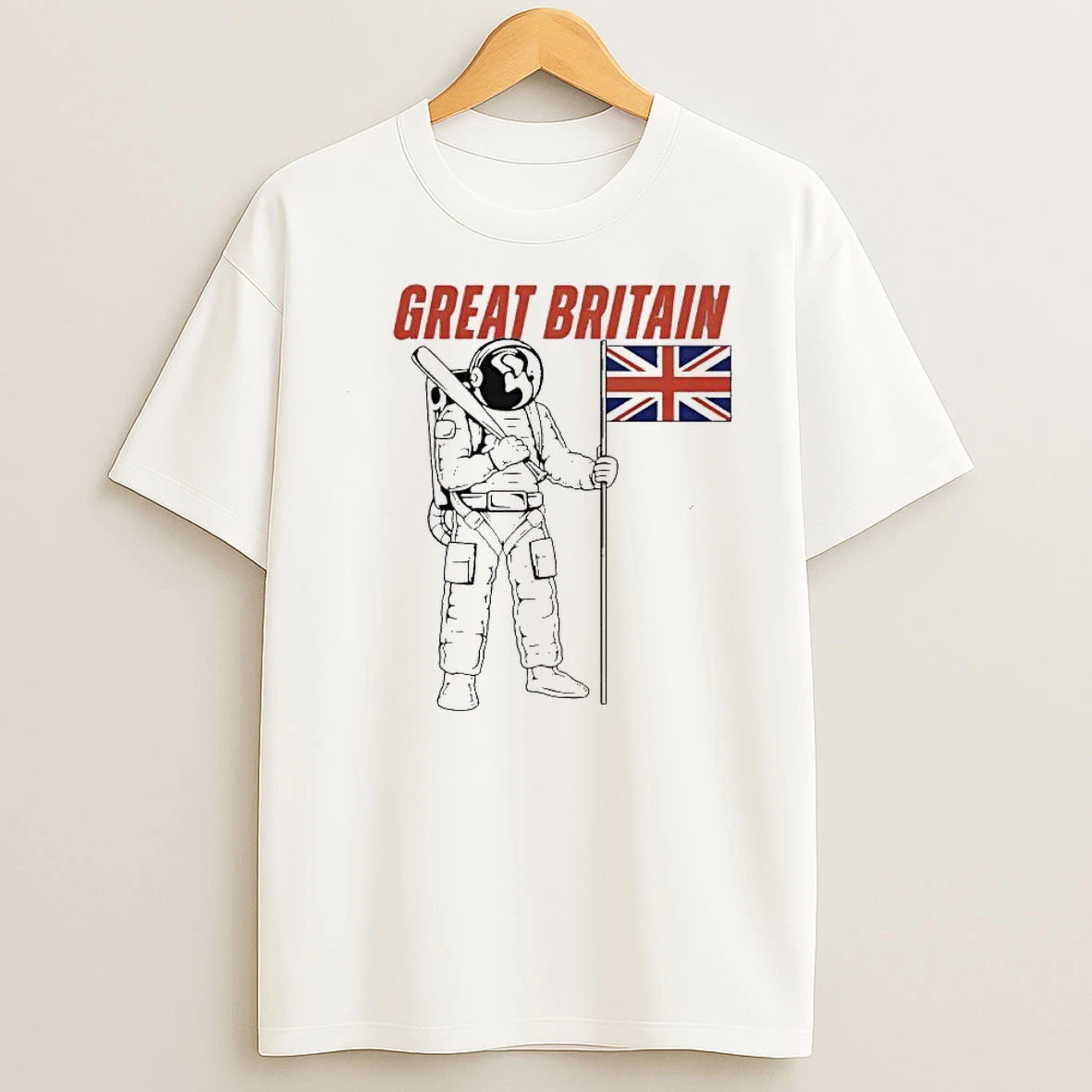 Great Britain Astronaut Holding Baseball Bat And Union Jack Shirts