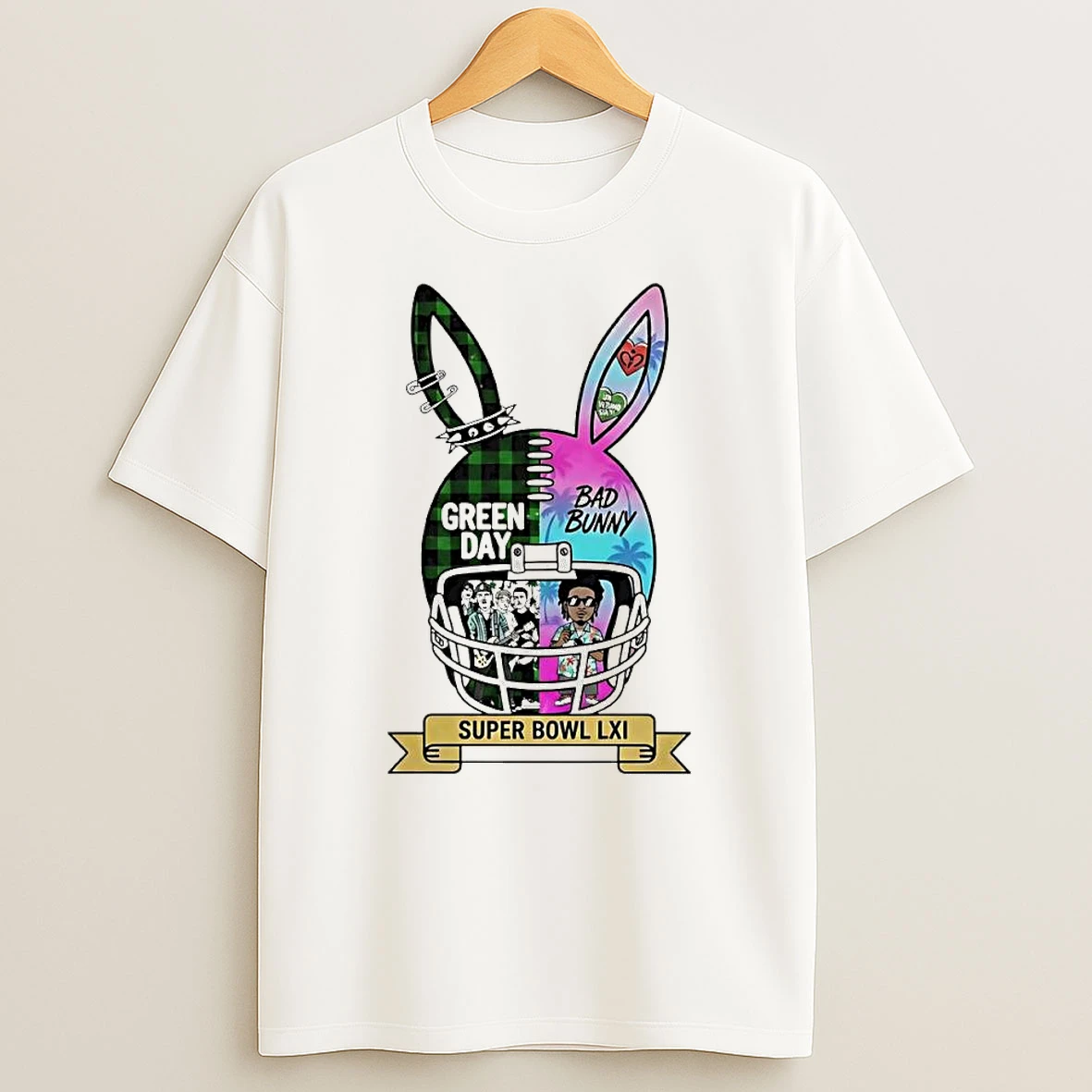 Green Day Bad Bunny Super Bowl Lxi Football Helmet Shirts