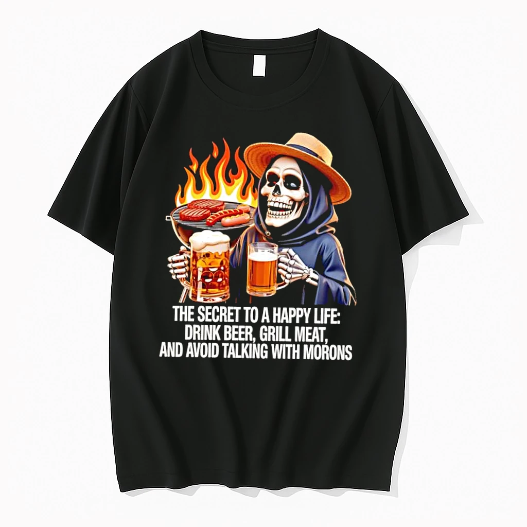 Happy Life Drink Beer Grill Meat Avoid Talking Shirts