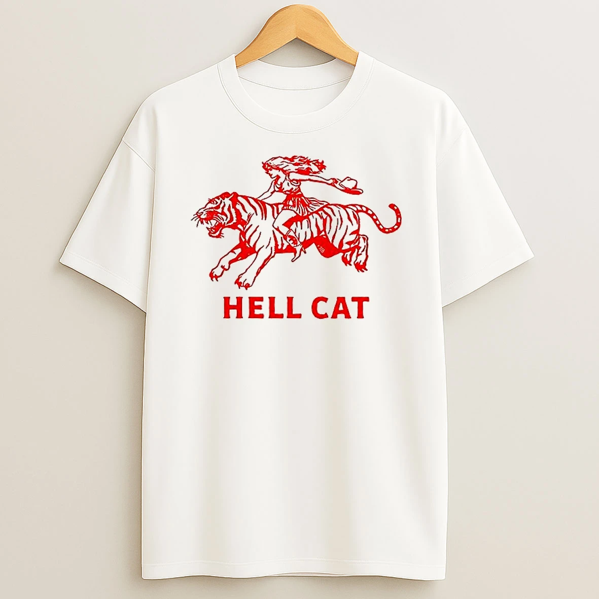 Hell Cat Cowgirl Riding Tiger Retro Woman Shirts