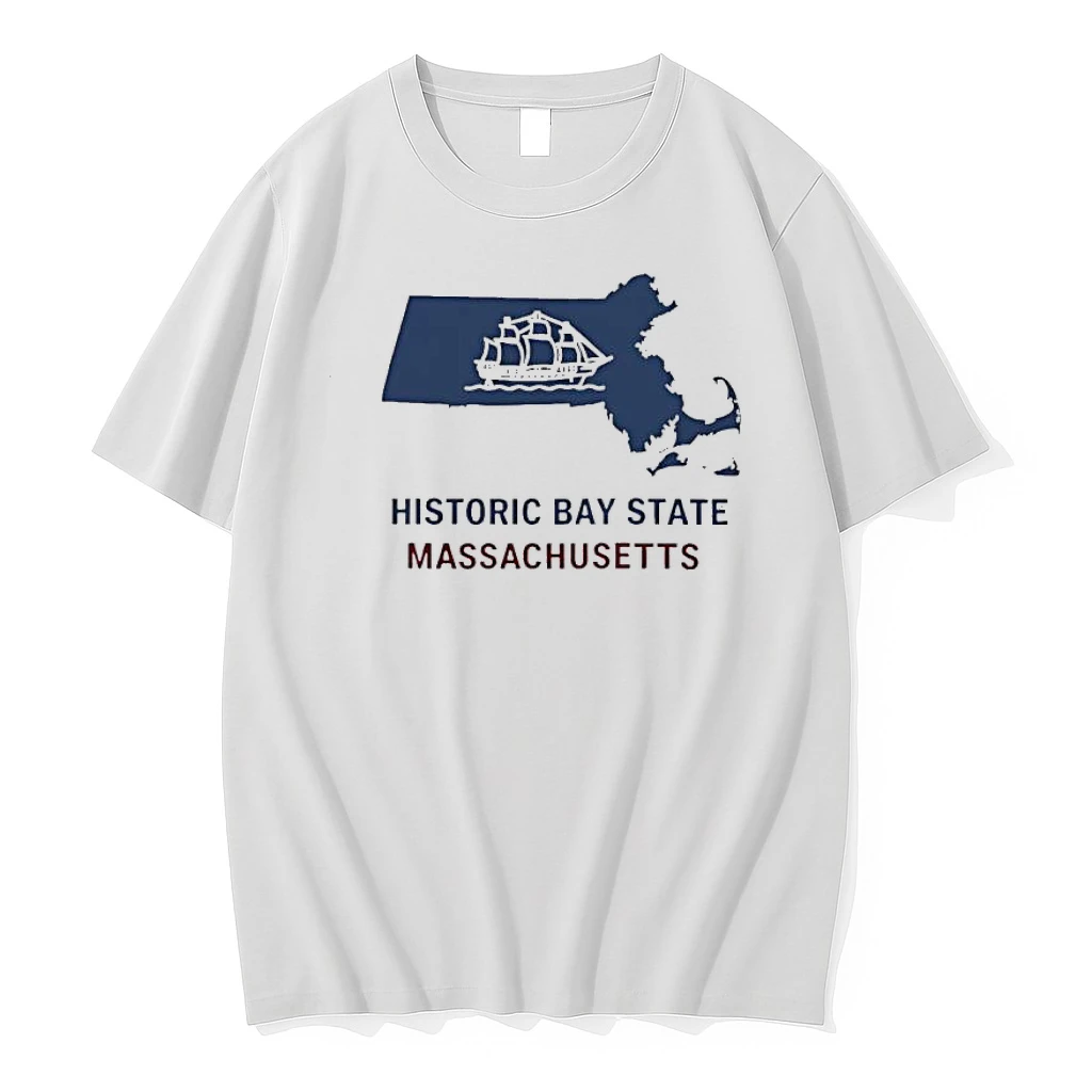 Historic Bay State Massachusetts Sailing Ship Blue Map Shirts