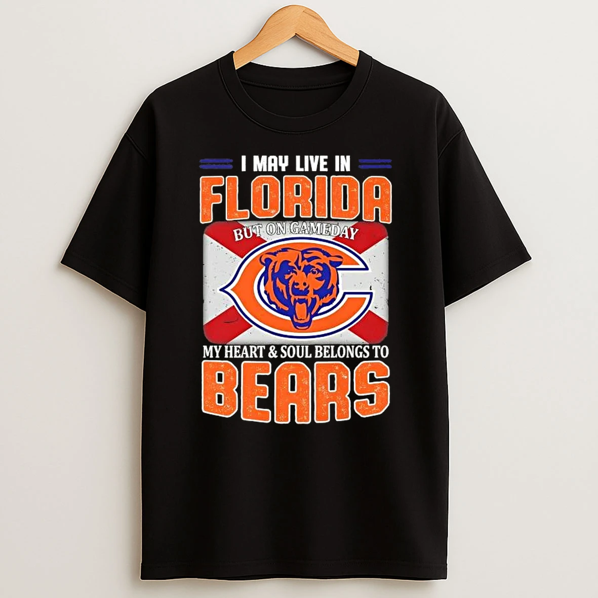 I May Live In Florida But On Gameday My Heart And Soul Belongs To Chicago Bears Football Flag Shirts