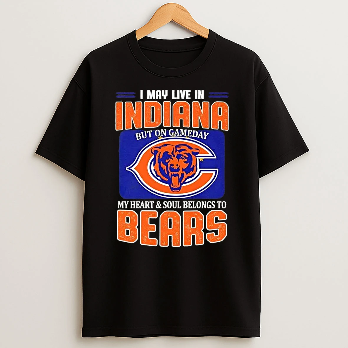 I May Live In Indiana But On Gameday My Heart And Soul Belongs To Chicago Bears Football Flag Shirts