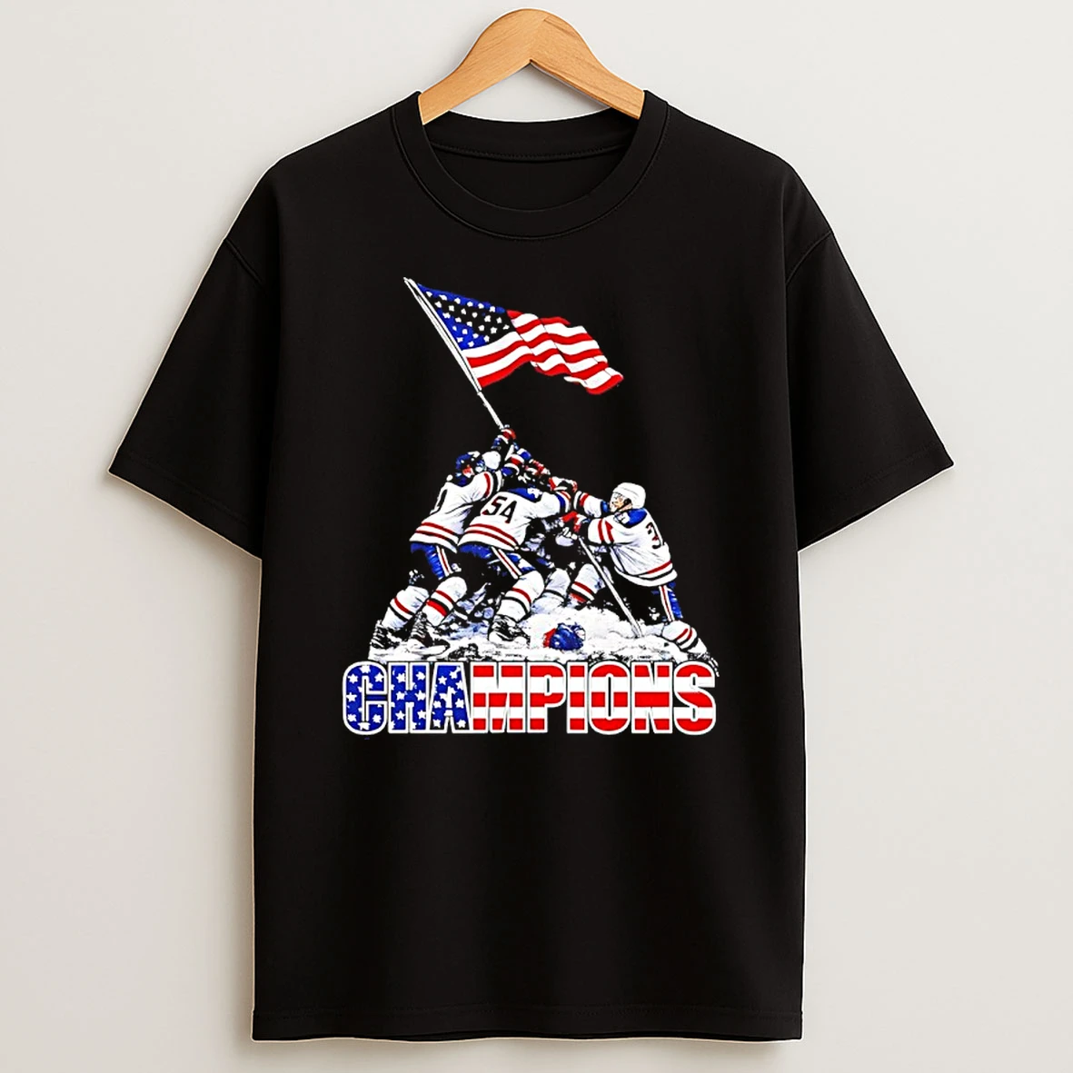 Ice Hockey Champions 2026 Usa Players Raising Flag Graphic Shirts