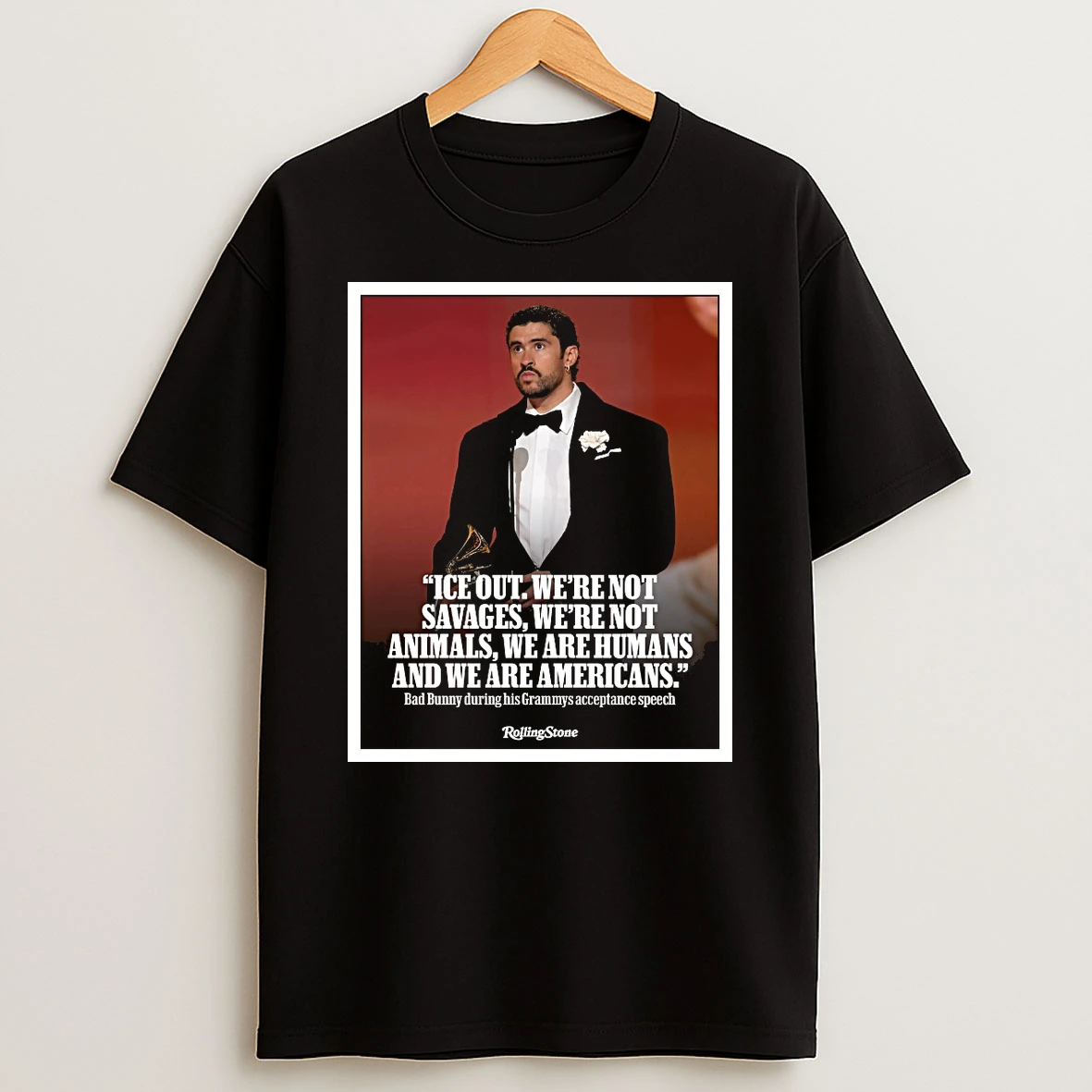 Ice Out Were Not Savages Were Not Animals We Are Humans And We Are Americans Bad Bunny Grammys Shirts