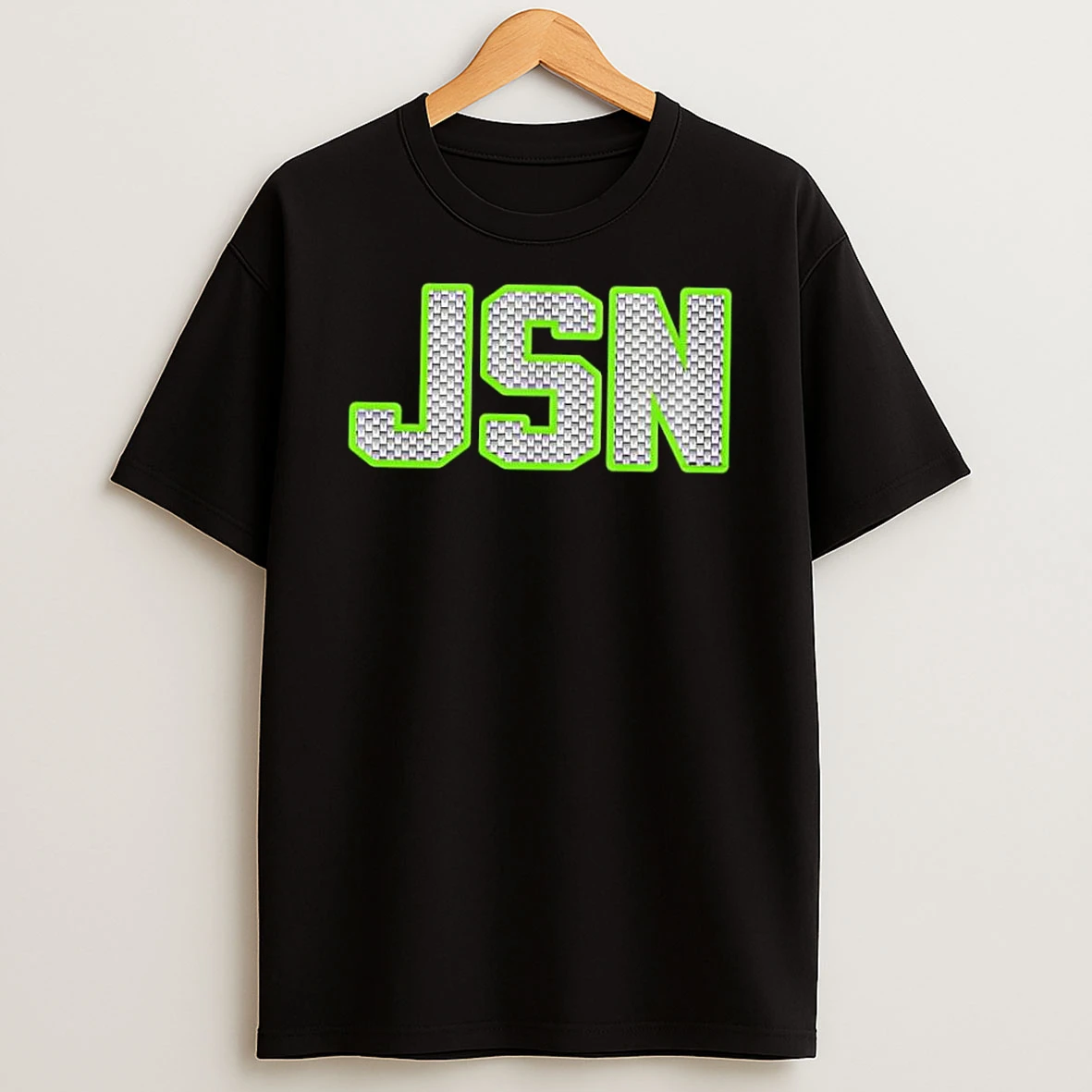 Jsn Chain Pattern Textured Letters Neon Green Outline Shirts