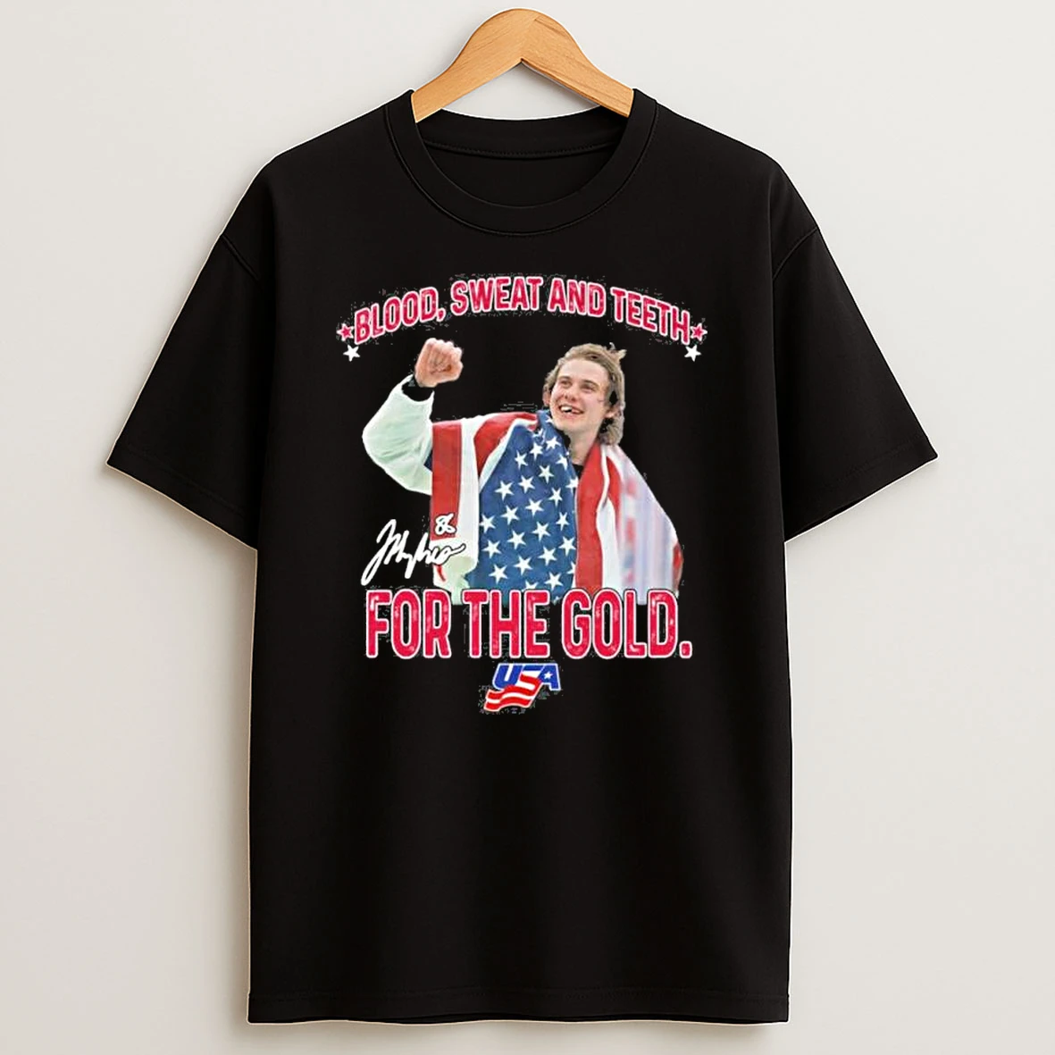 Jack Hughes Blood Sweat And Teeth For The Gold Shirts