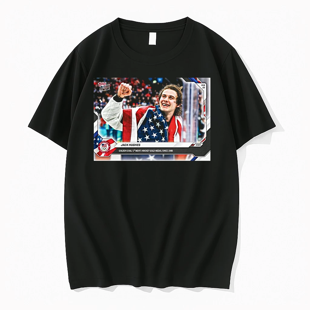 Jack Hughes Golden Goal 1st Mens Hockey Gold Medal Since 1980 Topps Shirts