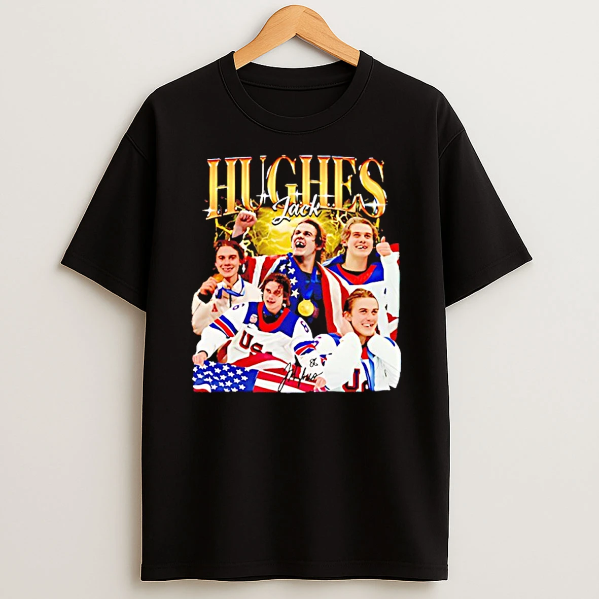 Jack Hughes Hockey Olympic Golden Goal 2026 Picture Collage Shirts