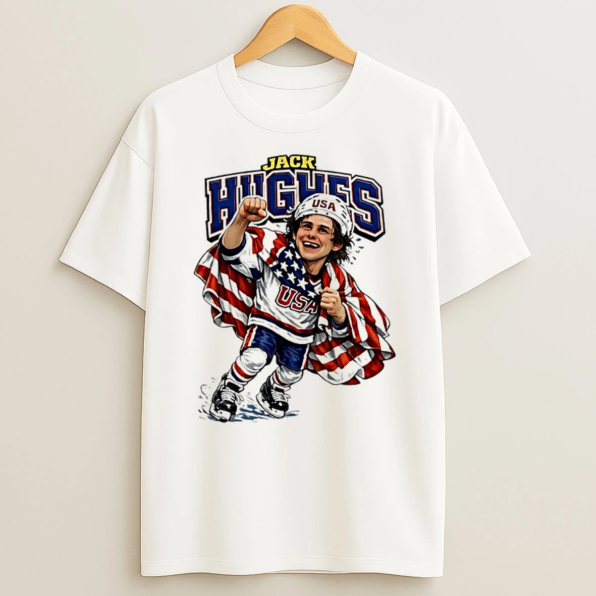 Jack Hughes Usa Hockey Olympic Gold Goal Caricature Shirts