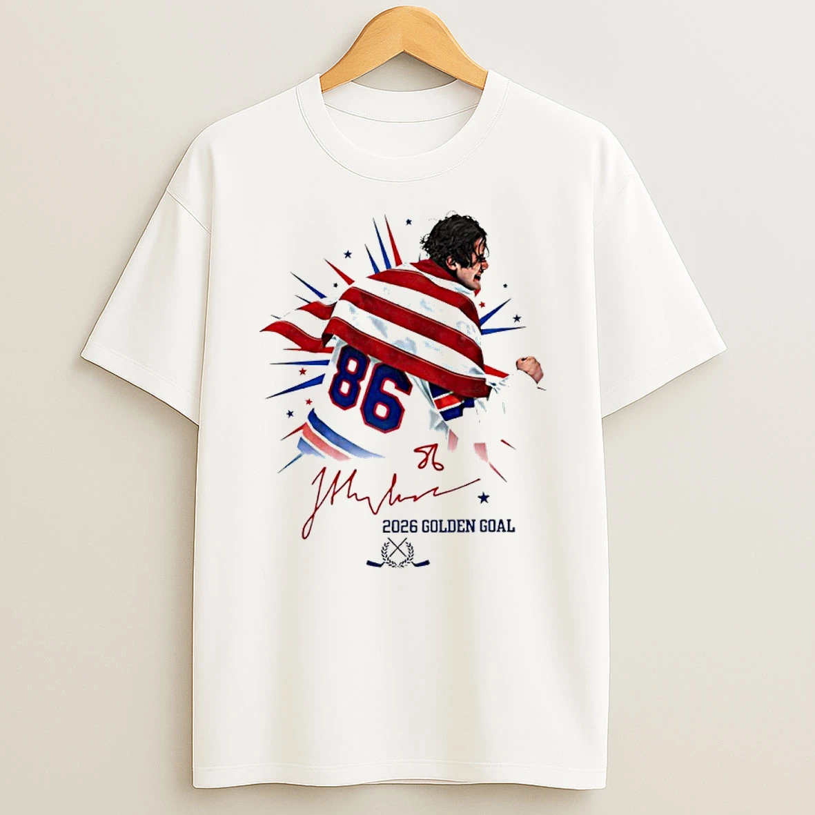 Jack Hughes Usa Hockey Team 2026 Golden Goal Signature Shirts
