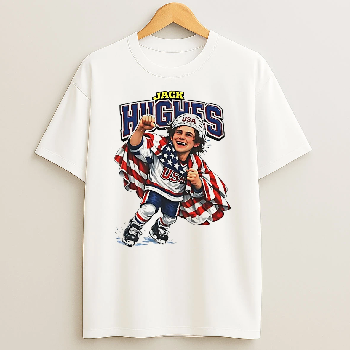 Jack Hughes Mens Hockey Caricature Shirts