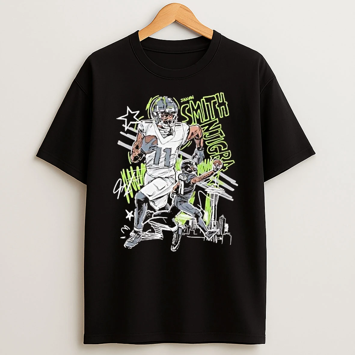 Jaxon Smith Njigba Running Seattle Seahawks Scribble Shirts