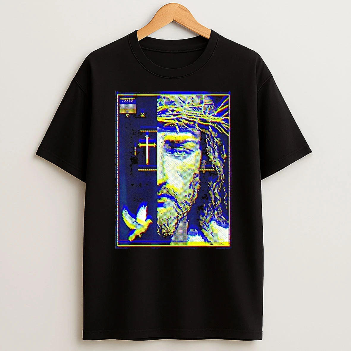 Jesus Christ Glitch Dove Crucifix Streetwear Shirts