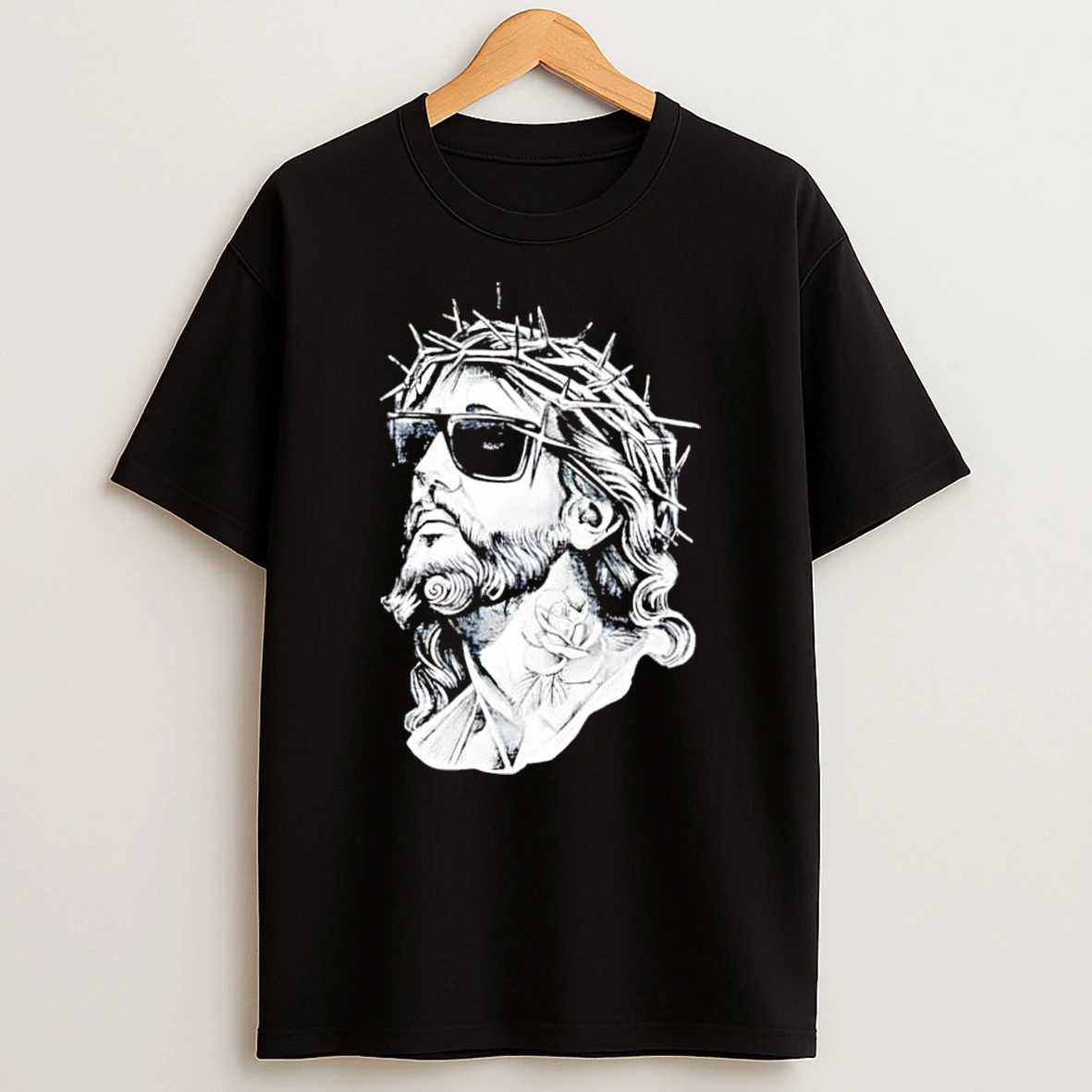 Jesus Christ Wearing Sunglasses With Rose Tattoo Graphic Shirts