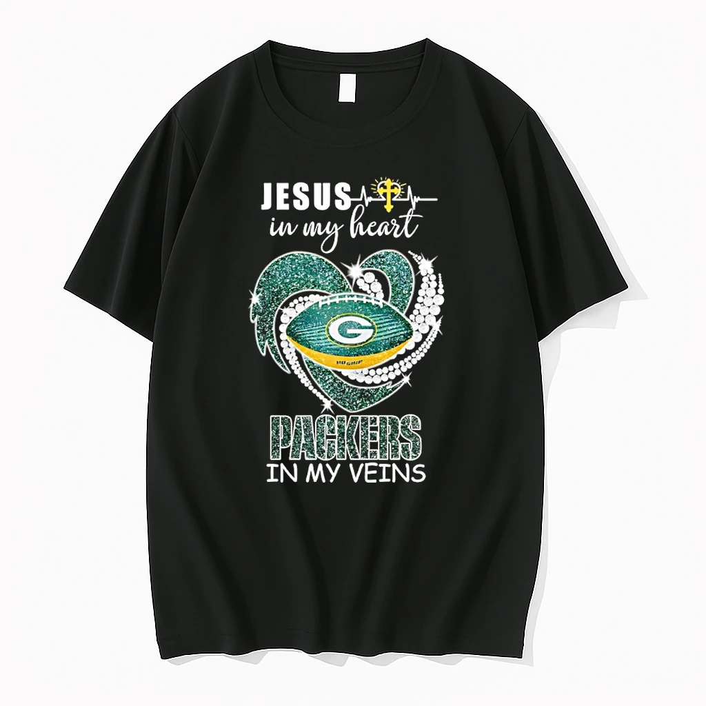 Jesus In My Heart Green Bay Packers In My Veins Diamond Heart Shape Shirts