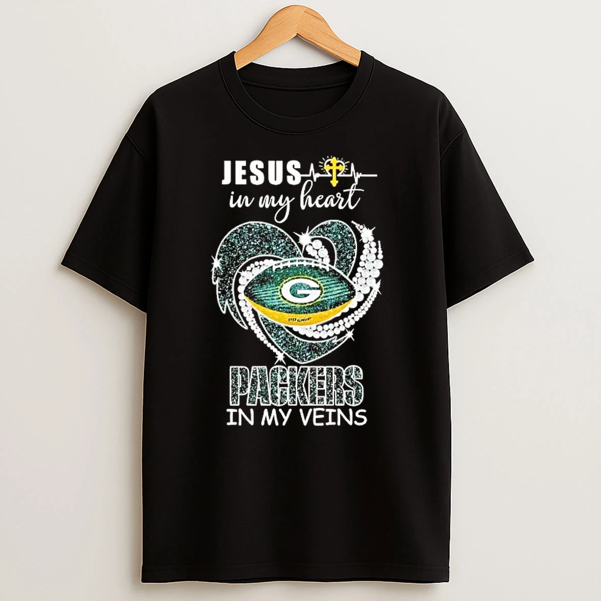 Jesus In My Heart Packers In My Veins Diamond Heart Tee Shirts