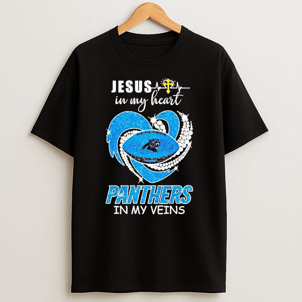 Jesus In My Heart Panthers In My Veins Diamond Heart Tee Shirts
