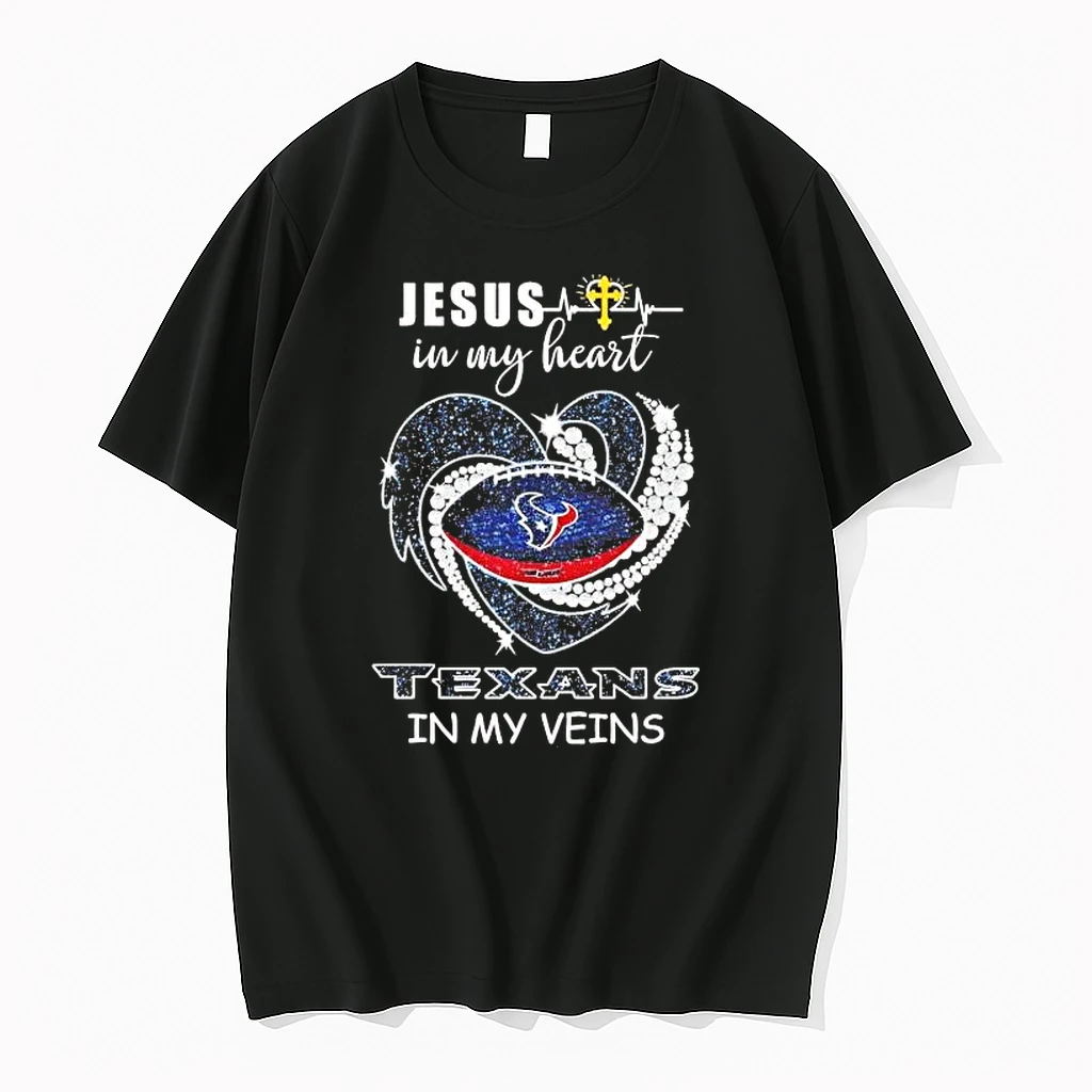 Jesus In My Heart Texans In My Veins Diamond Heart Tee Shirts