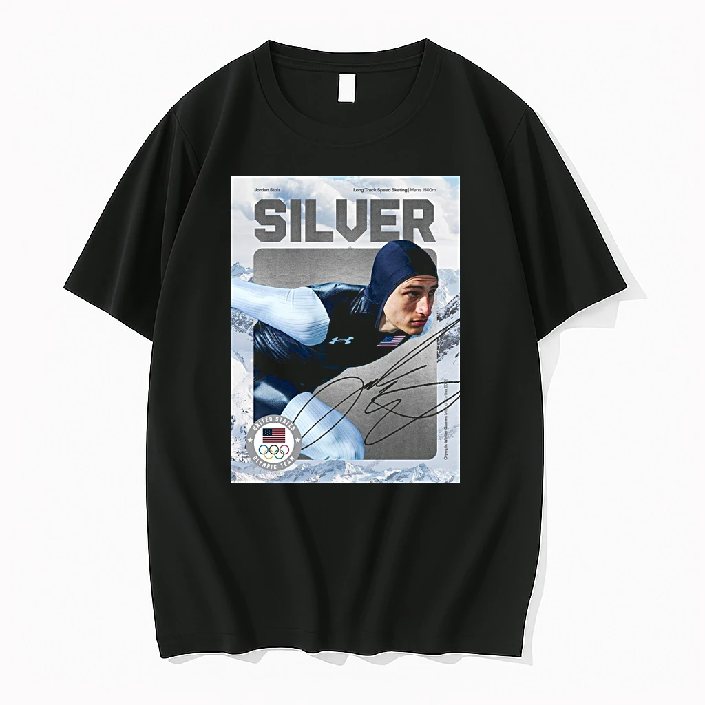 Jordan Stolz Long Track Speed Skating Mens 1500m Silver Medal 2026 Olympic Milano Cortina Shirts