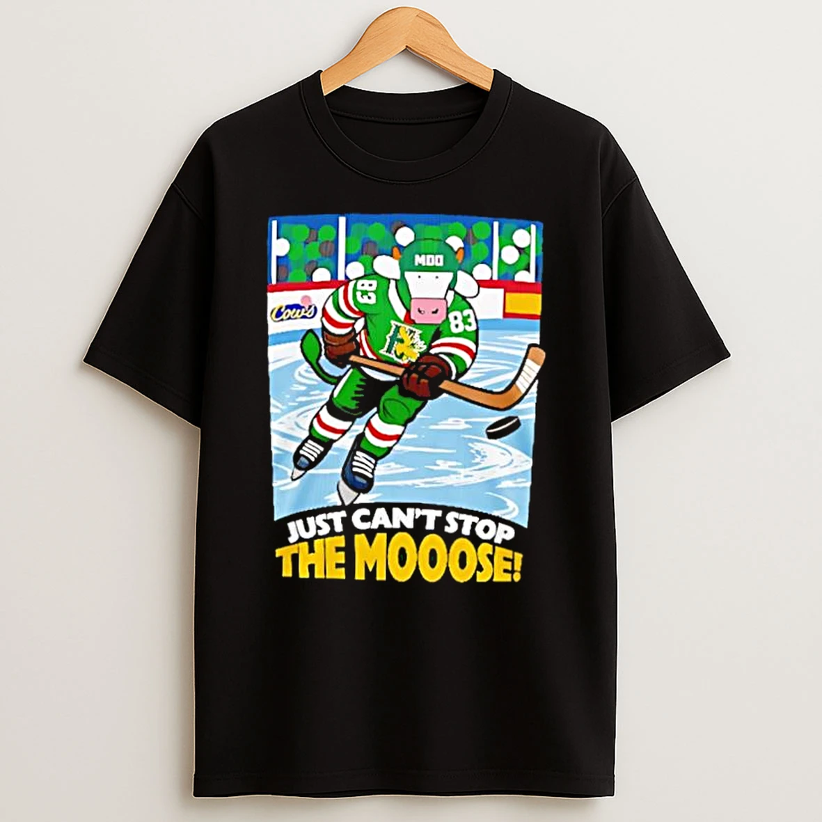 Just Cant Stop The Mooose Hockey Cow Mascot Shirts