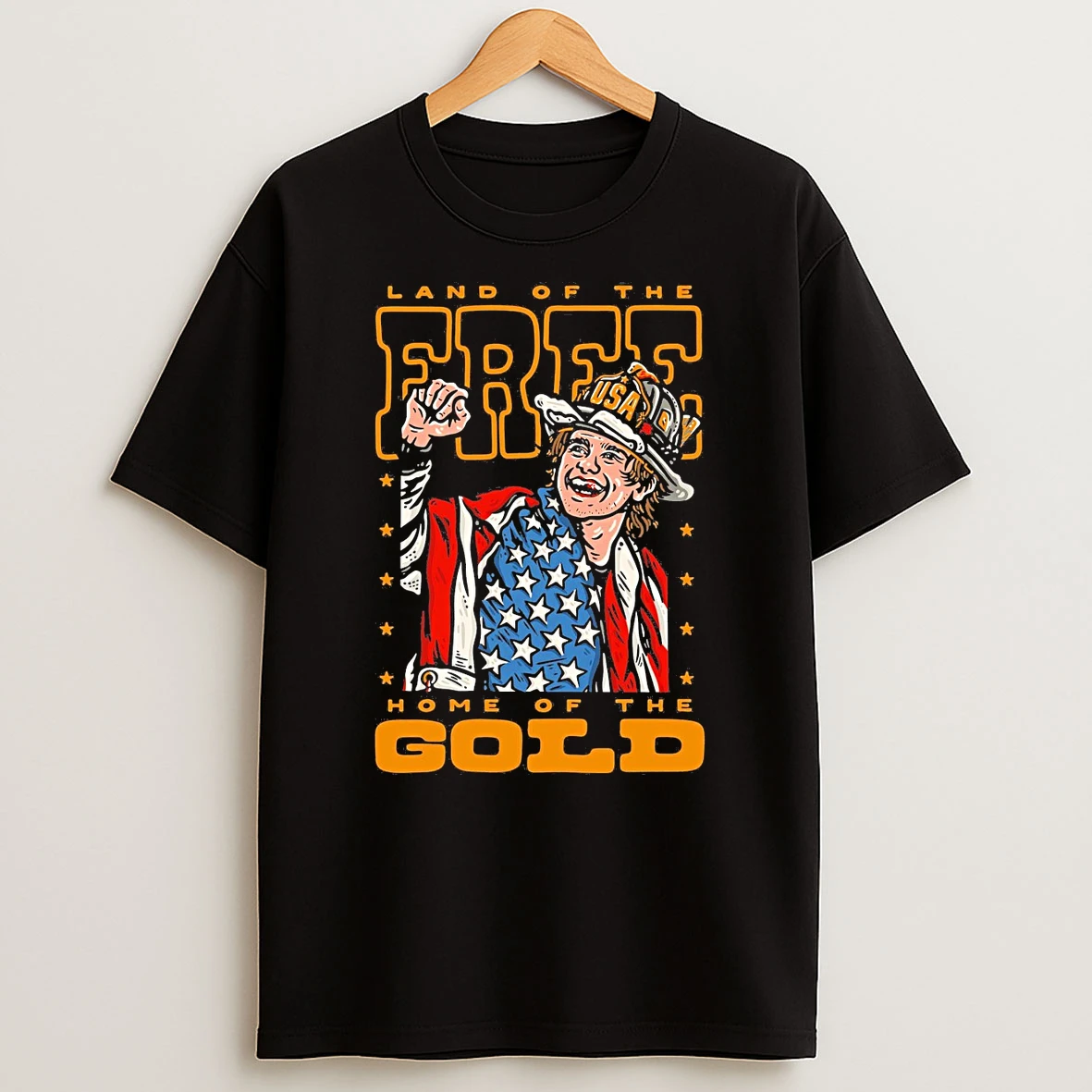 Land Of The Free Home Of The Gold Jack Hughes Usa Olympic Hockey 2026 Shirts
