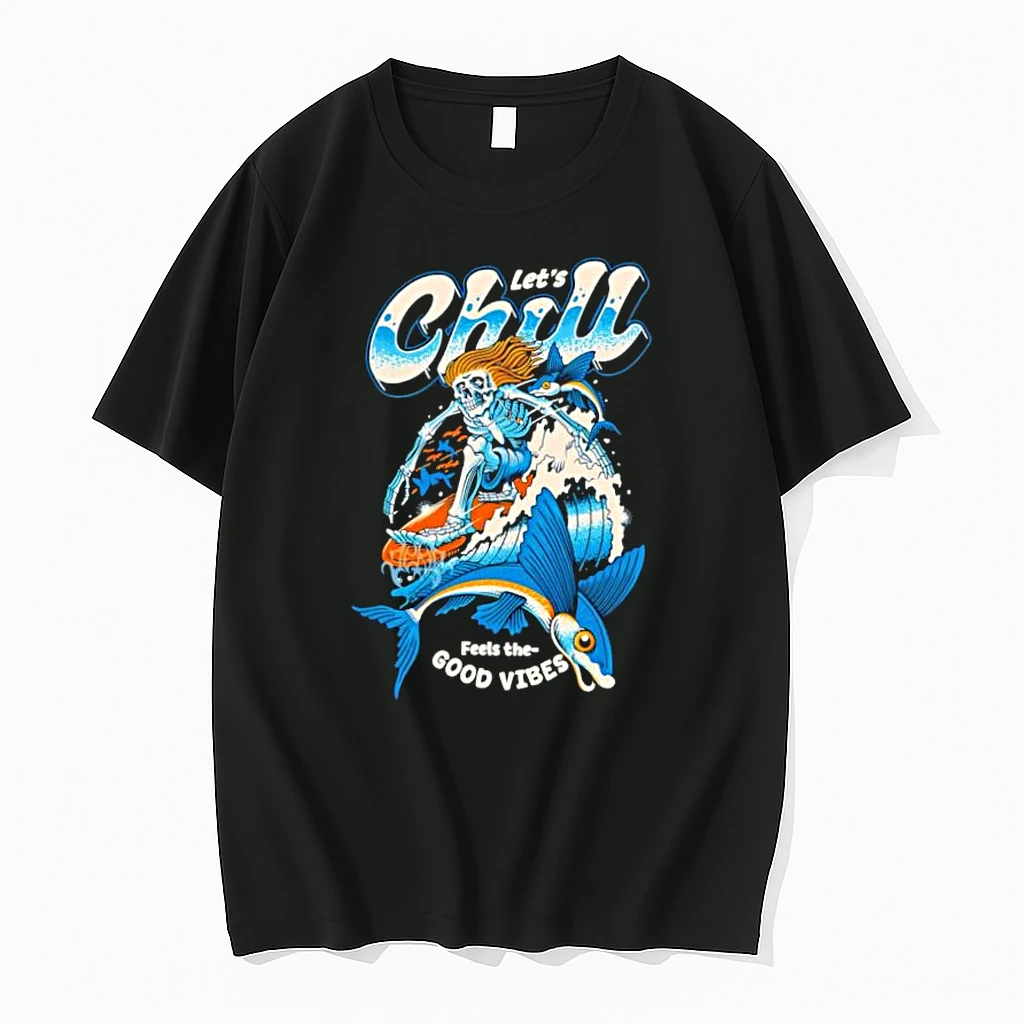 Lets Chill Feels The Good Vibes Surfing Skeleton Fish Shirts