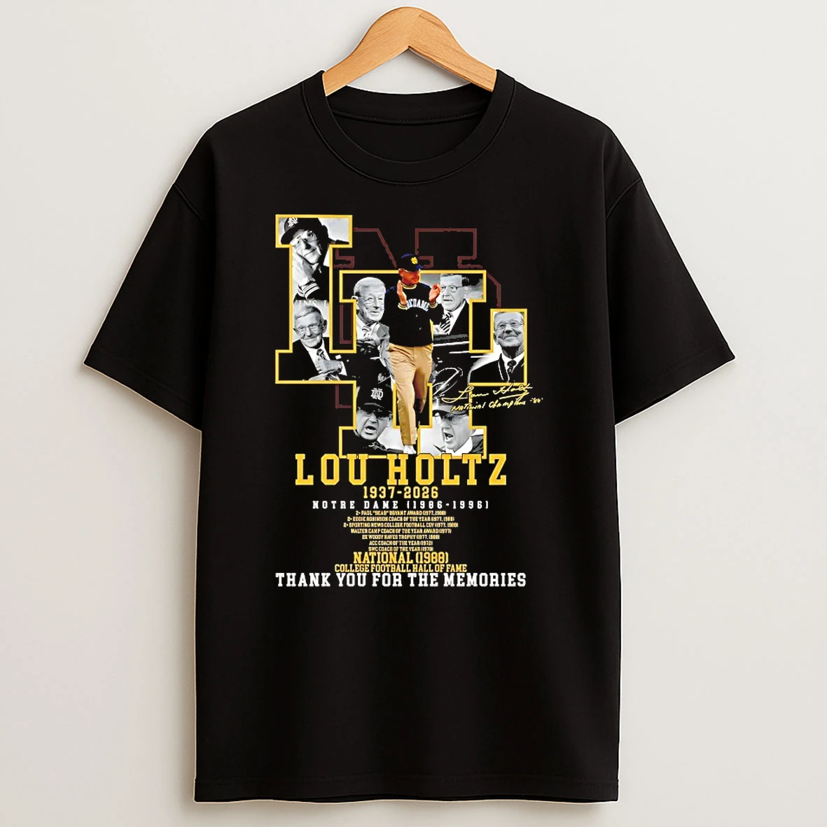 Lou Holtz Notre Dame Fighting Irish 1937 2026 Thank You For The Memories Shirts