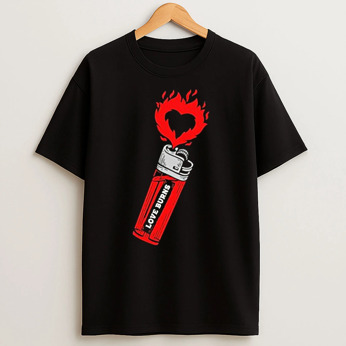 Love Burns Heart Flame Red Lighter Illustration Graphic Shirts