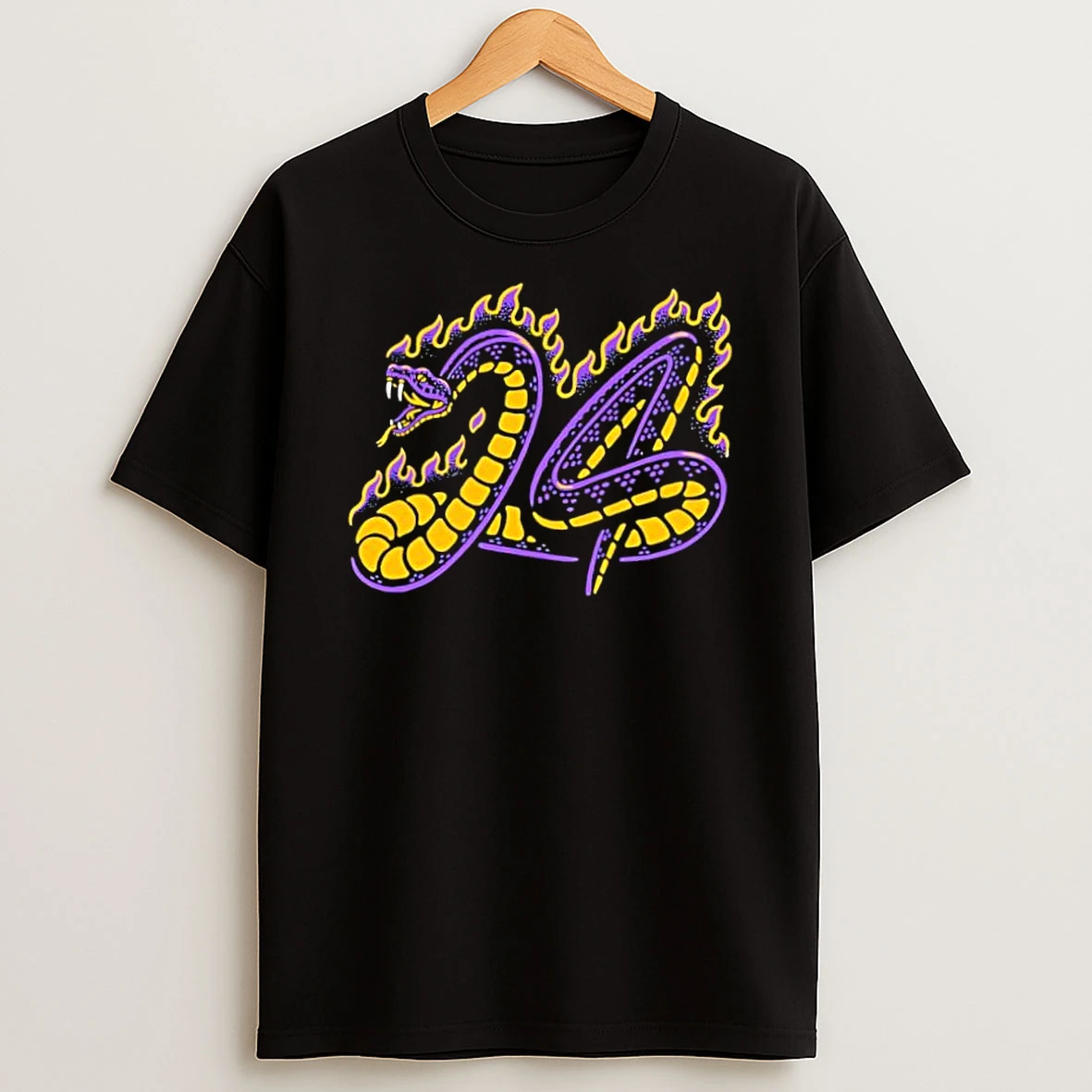 Mamba Mentality Purple Yellow Snake Flame Number 24 Tribute Shirts
