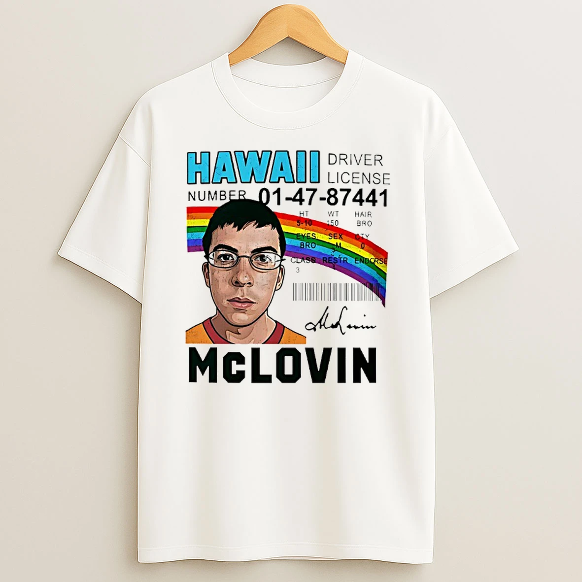 Mclovin Hawaii Driver License Rainbow Signature Shirts