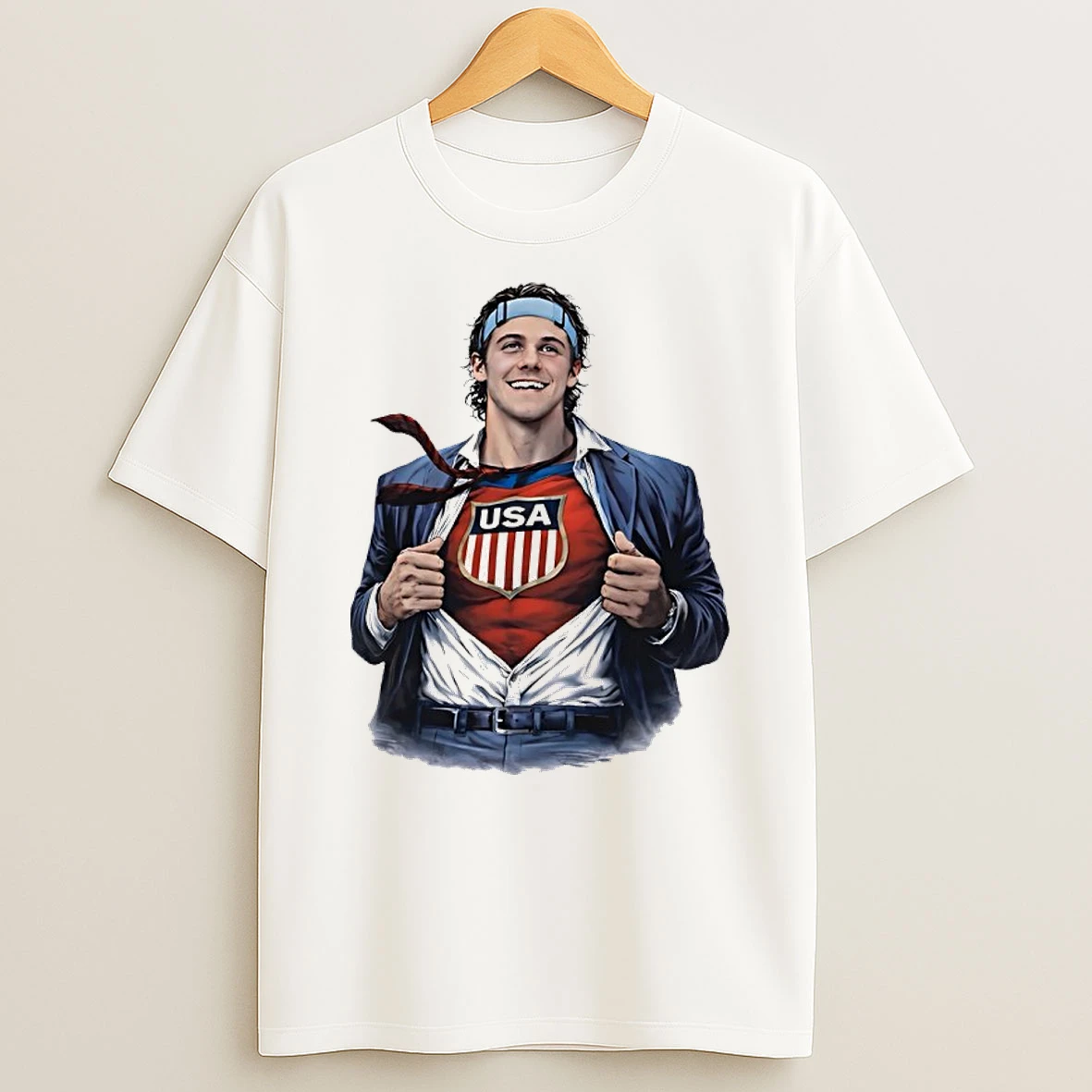 Mens Hockey Usa Golden Goal 2026 Jack Hughes Super Man Parody Shirts
