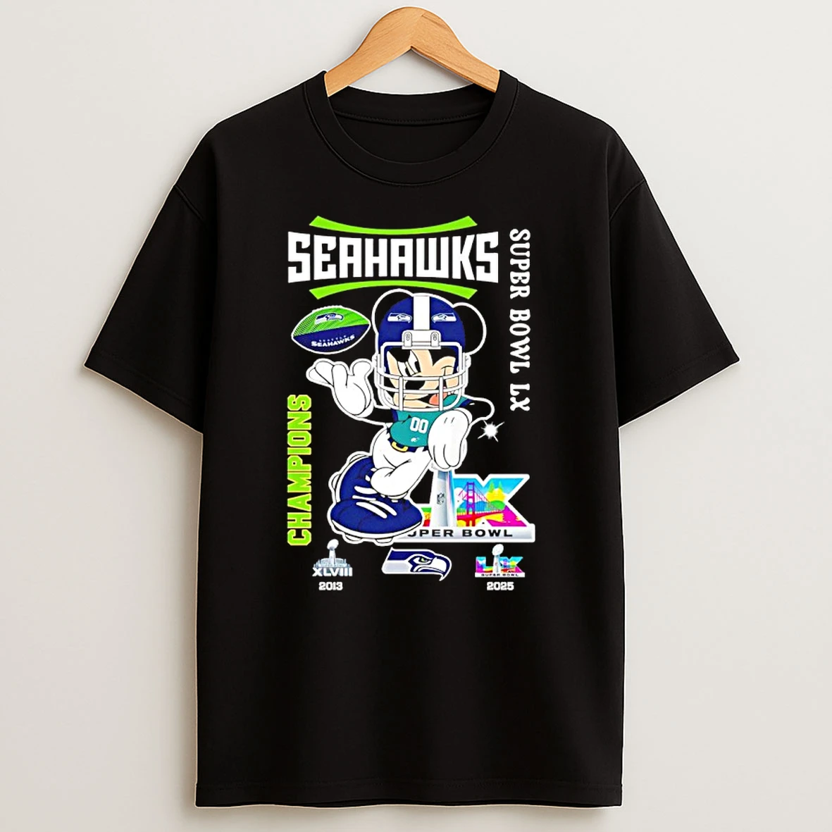 Mickey Mouse Seattle Seahawks Super Bowl Lx Champions Shirts
