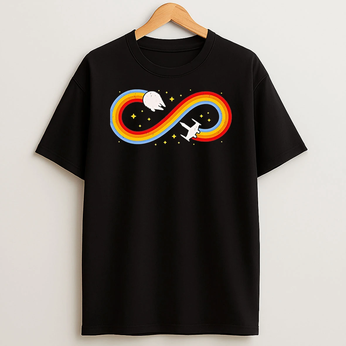 Millennium Falcon And An X Wing Forming A Lemniscate Endless Space Travel Shirts