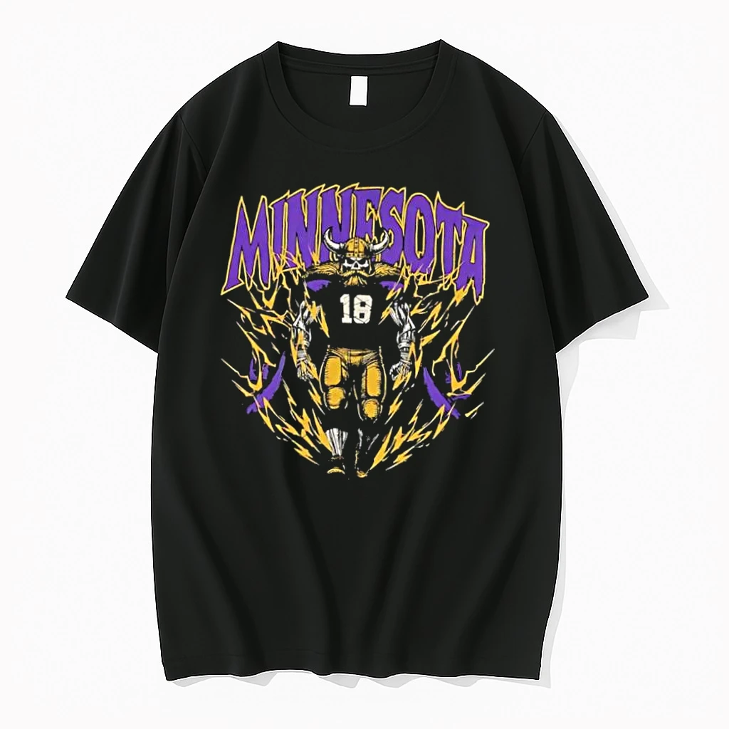 Minnesota Vikings Skull Warrior Number 18 Lightning Graphic Shirts