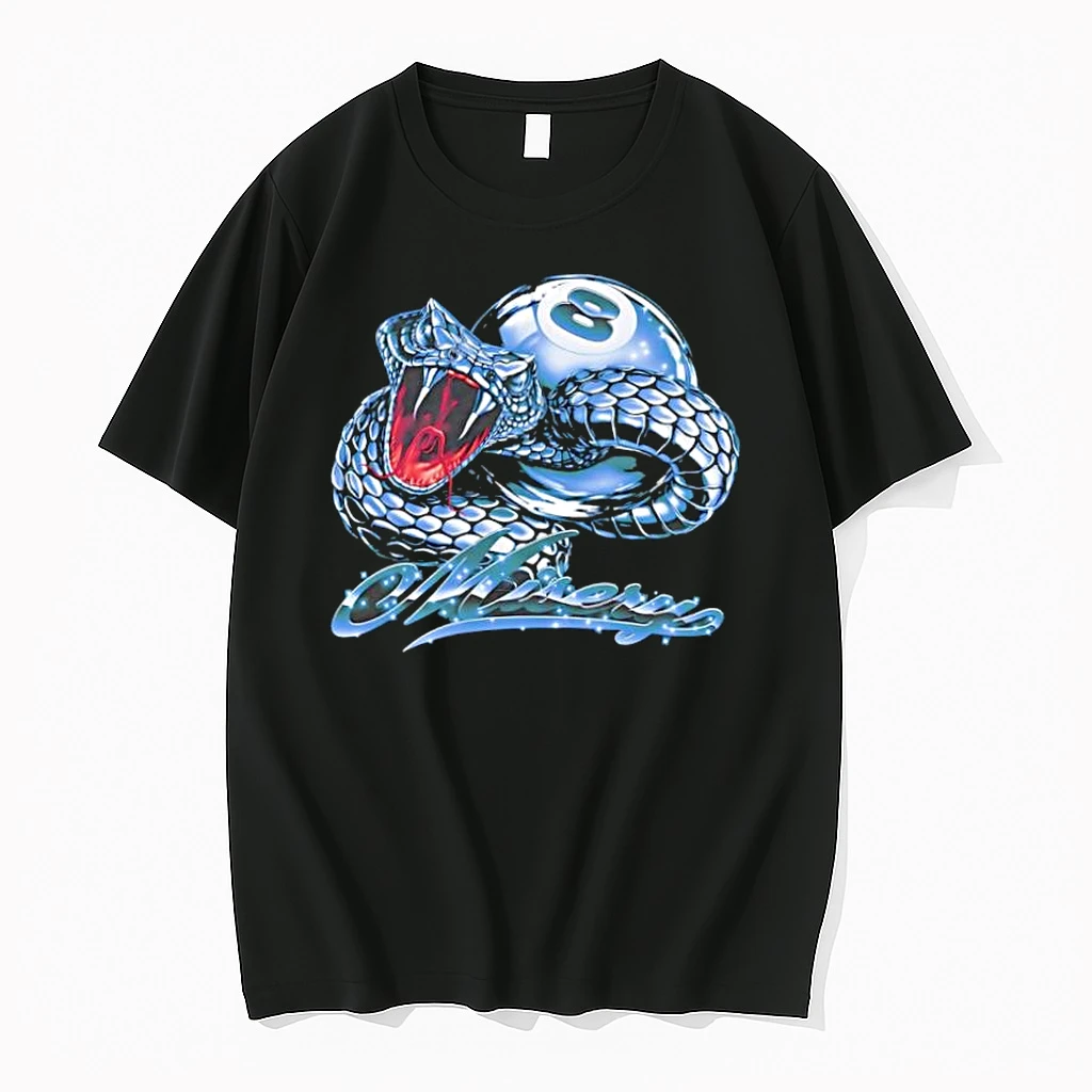 Misery Snake Cobra Coiled Around Eight Ball Chrome Graphic Shirts
