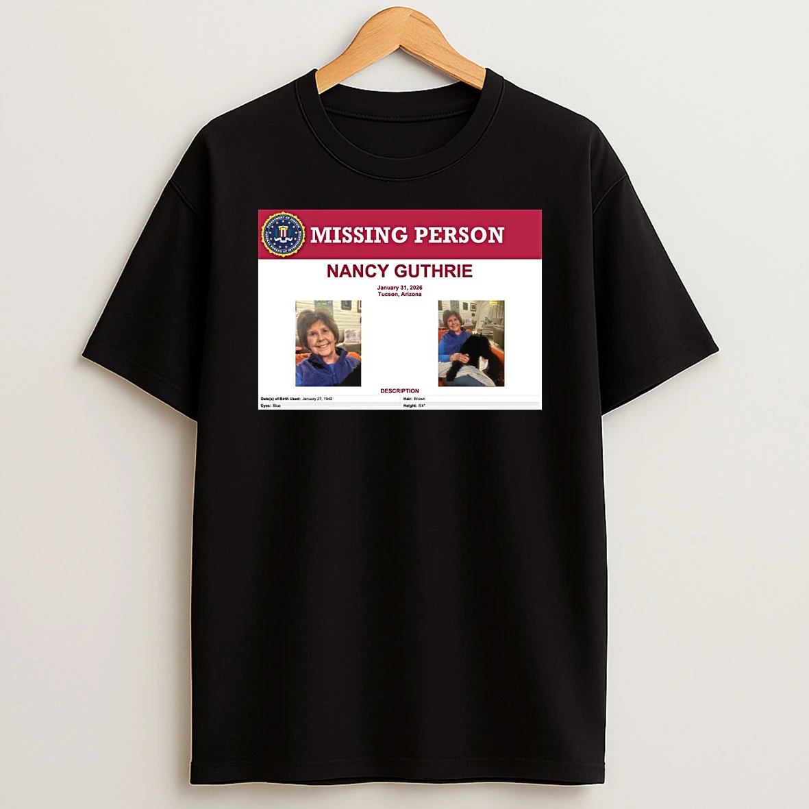 Missing Person Nancy Guthrie January 31 2026 Tucson Arizona Description Shirts