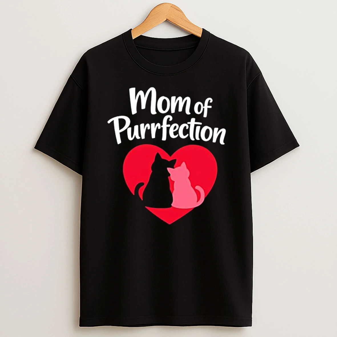Mom Of Purrfection Red Heart Black Cat Shirts