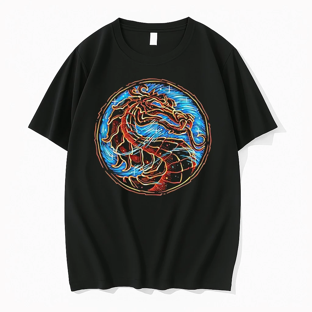 Mortal Kombat Dragon Logo Blue Fire Circle Graphic Shirts