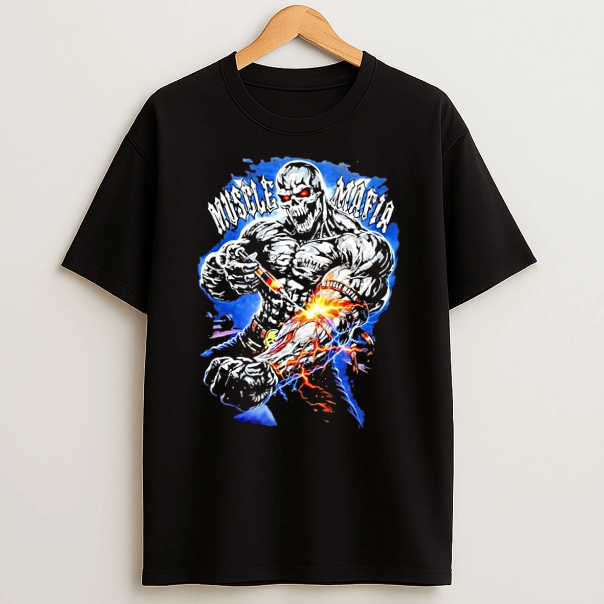 Muscle Mafia Muscular Skeleton Injecting Syringe Lightning Shirts