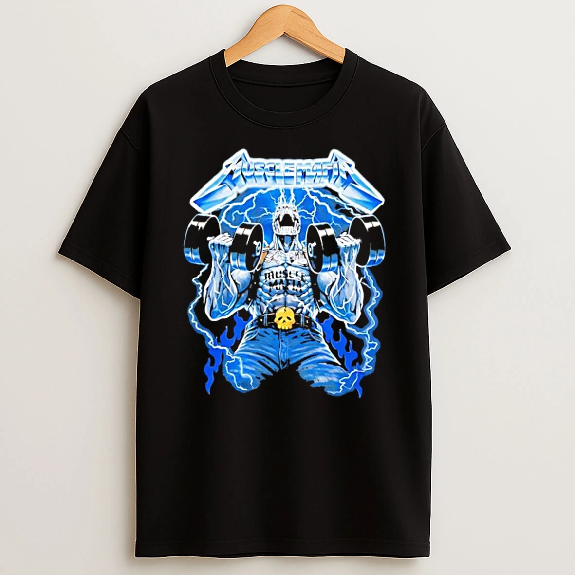 Muscle Mafia Skeleton Lifting Dumbbells Lightning Shirts